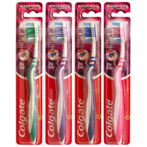 Cepillo Dental Colgate Medium Zig Zag en colores verde, azul, morado y rosado. 120 pcs por caja, ideal para la higiene bucal