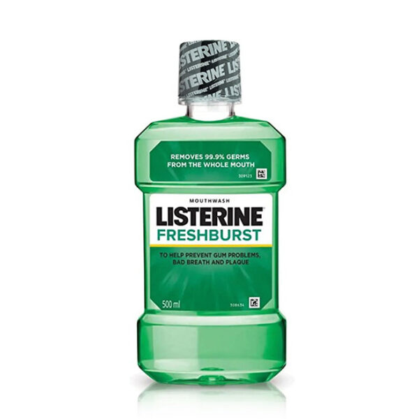 Enjuague Bucal Listerine Fresh Burst, 500 ml. con sabor refrescante. Caja de 12 unidades.