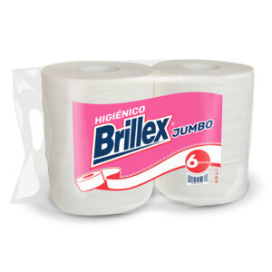 Higiénico Brillex Jumbo Institucional, 6 rollos por pack, ideal para uso comercial e institucional, alta calidad y resistencia