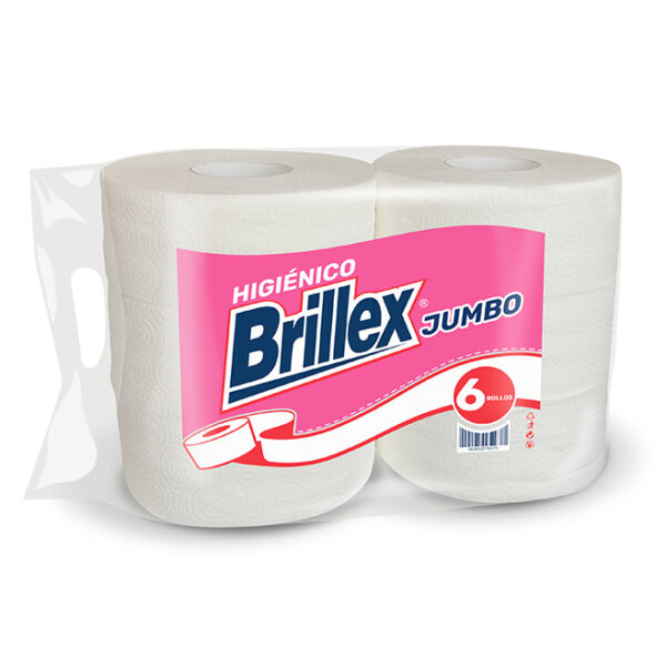 Higiénico Brillex Jumbo Institucional, 6 rollos por pack, ideal para uso comercial e institucional, alta calidad y resistencia