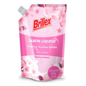 Jabón Líquido Brillex Crema Humectante, 750 ml, enriquecido con ingredientes humectantes, presentado en caja de 12 unidades