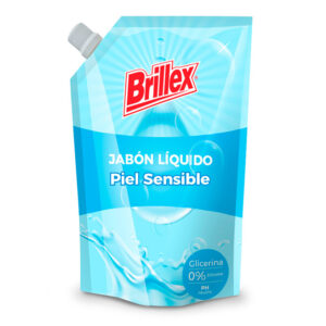 Jabón Líquido Brillex Piel Sensible, 750 ml, fórmula hipoalergénica para limpieza suave, presentado en caja de 12 unidades