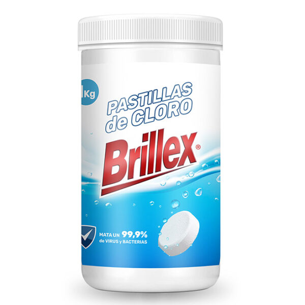 Pastillas de Cloro Brillex de 1 kg, con 50 tabletas de 20 gramos, color blanco, ideales para desinfección y limpieza