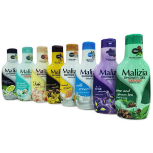 Gel de ducha Malizia de 1 litro. 12 unidades por caja, con 8 aromas disponibles